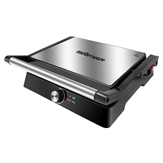 Mellerware INALSA Panini Grill Sandwich Maker 2200Watt - MWPG 01 with Adjustable Thermostat Control & 180 Degree Opening |Non-stick coated plates|Big Size to Fit 4-Slice Bread, (Black/Silver), Small Mellerware INALSA Panini Grill Sandwich Maker 2200Watt - MWPG 01 with Adjustable Thermostat Control & 180 Degree Opening |Non-stick coated plates|Big Size to Fit 4-Slice Bread, (Black/Silver), Small